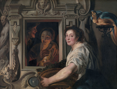 A maidservant with a basket of fruit and two lovers