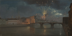 A view of the Arno in Florence by night by Thomas Patch