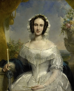 Agatha Petronella Hartsen (1814-78). In bruidstoilet ter gelegenheid van haar huwelijk met Jan van der Hoop op 17 maart 1841 by Jan Willem Pieneman