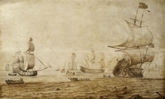 An English ship with the Union flag at the main by Cornelis Pietersz de Mooy