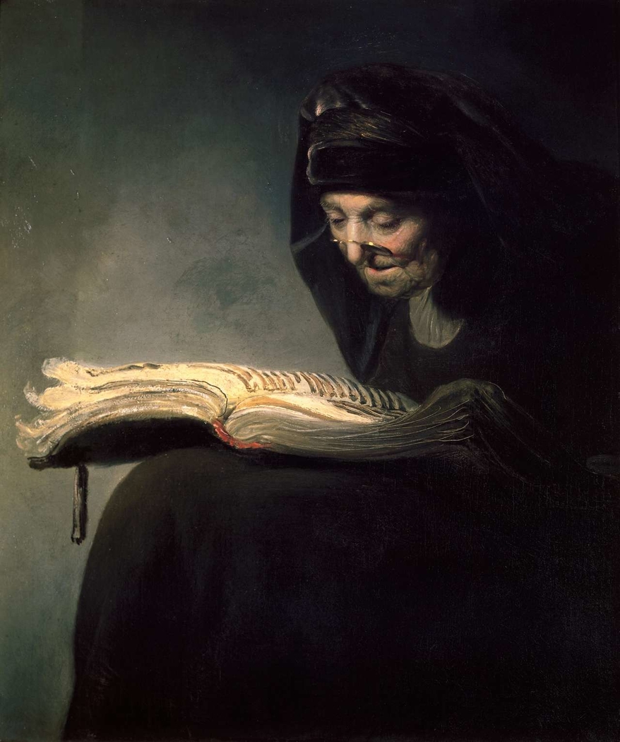 An old woman reading
