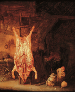 Barn with a slaughtered pig by Isaac van Ostade