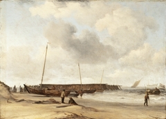 Beach with a Weyschuit Pulled up on Shore by Willem van de Velde the Younger