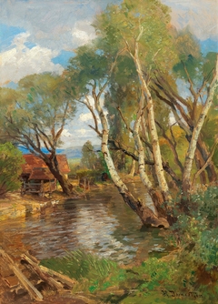 Birches by a mountain creek by Hugo Darnaut