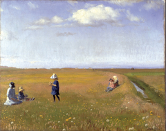 Children and young girls picking flowers in a field north of Skagen by Michael Peter Ancher