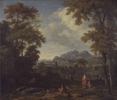 Classical Landscape with Diana (?) and her Nymphs by Johannes Glauber