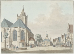 De markt te Vlaardingen met de kerk en het stadhuis by Pieter Jan van Liender