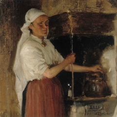 Elli Jäppinen at the Stove, study by Albert Edelfelt