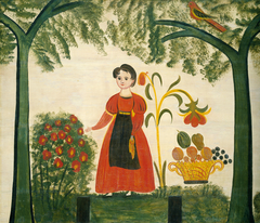 Girl in Red with Flowers and a Distelfink by Anonymous