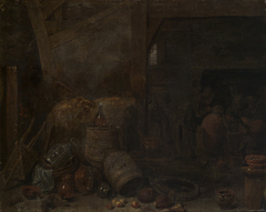 Herberginterieur, kaartspelers op de achtergrond by David Teniers d J - Nachahmer