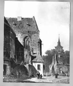 Holländisches Stadtbild mit Kirche und Staffage by Adrianus Eversen