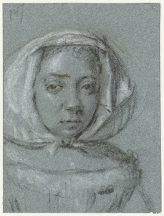 Hoofd van een jonge vrouw met een hoofddoek by Moses ter Borch