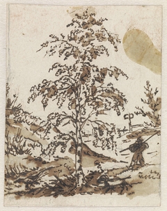 Jager bij een berk by Gerardus Emaus de Micault