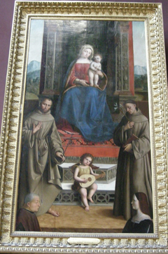 La Vierge et l'Enfant trônant entre Saint François, Saint Antoine et deux donateurs by Niccolò Pisano