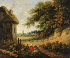 Landscape, Cottages and Figures by Thomas Hand