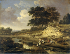 Landscape with a rider watering his horse by Jan Wijnants