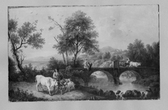 landscape with bridge and cattle by Francesco Zuccarelli