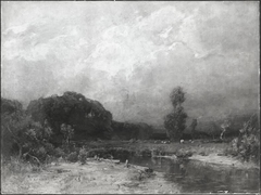 Landschaft mit Fluss und Viehherde by Ludwig Willroider