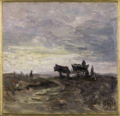 Landschap met boerenkar by Hendrik Willem Mesdag