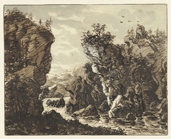 Landschap met rivier tussen rotsen by Ernst Willem Jan Bagelaar