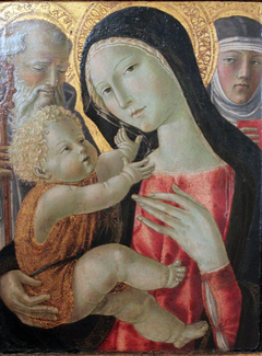 Maria mit dem Kind, dem Heilige Benedikt und der Heilige Katharina von Siena by Neroccio di Bartolomeo de' Landi