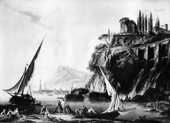 Marine avec le temple de la Sibylle de Tivoli by Charles François Grenier de Lacroix