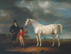 Mr Powell and his Son, with Norton, a Grey Hunter by John Ferneley