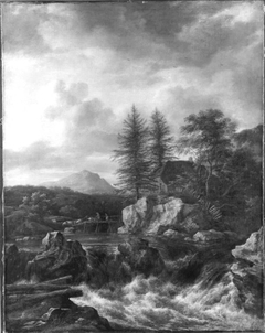 Nordic landscape with waterfall