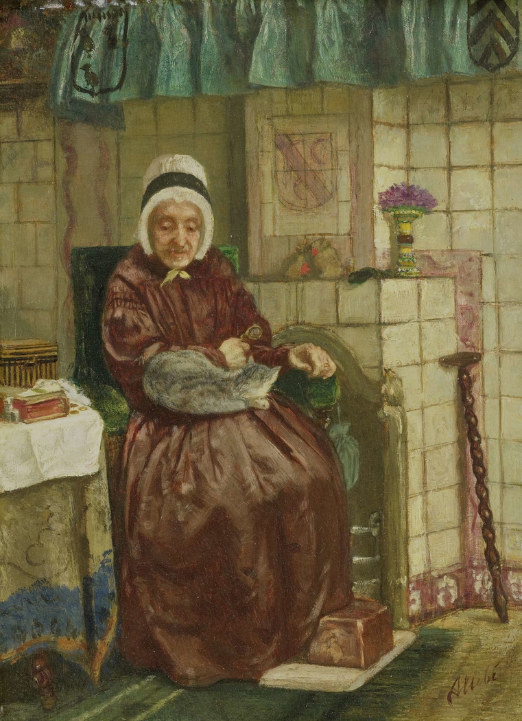 Old Woman by the Fireplace