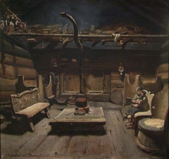 Open-Hearth Room at the Farm Sogneskar in Valle by Adolph Tidemand