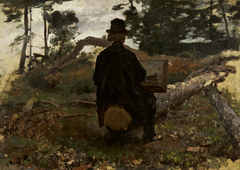 Portrait of the painter Frederik Hendrik Kaemmerer at work, outside