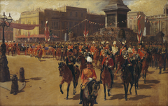 Queen Victoria's Golden Jubilee, 21 June 1887; The Royal Procession Passing Trafalgar Square by John Charlton