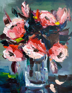 Red flowers, Oil by Anna Orion
