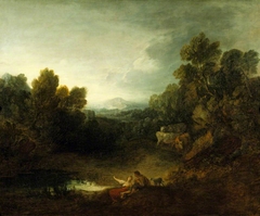 Rocky Wooded Landscape with Rustic Lovers by a Pool by Thomas Gainsborough