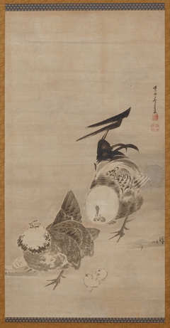 Roosters, Hen, and Chicks [right of a pair] by Itō Jakuchū
