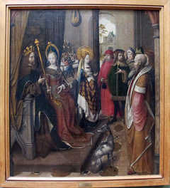 Sainte Ursule annonce à la cour de son père sa décision d'aller en pélerinage à Rome avec onze mille vierges by Master of the Bruges Legend of St Ursula