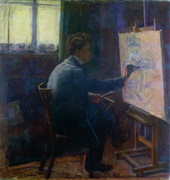 Self Portrait with easel by Raffaello Gambogi