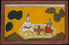 Shiva and Parvati Playing Chaupar: Folio from a Rasamanjari Series by Devidasa of Nurpur