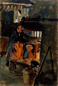 Sitting in Front of the Stove, a Variable Interior by Akseli Gallen-Kallela