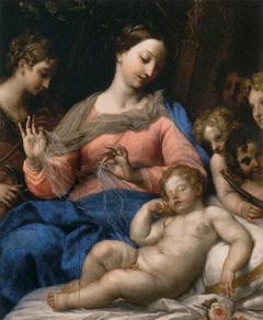 Sleeping Christ Child with Music Making Angels