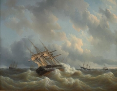 Squadron of Prince Henry of the Netherlands in the Channel during rough weather, 1843