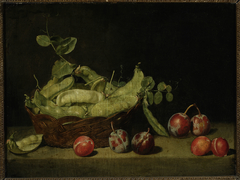 Still life with pea and plums.