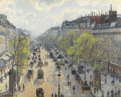 The Boulevard Montmartre on a Spring Morning - Le Boulevard Montmartre, Matinée de Printemps by Camille Pissarro
