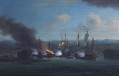 The Destruction of Two Sallee Rovers by the 'Rose' and the 'Shoreham' in Mogador Bay, 1734