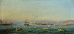 The Mediterranean fleet at Malta, June 1876: HMS 'Helicon', 'Swiftsure', 'Pallas', 'Hercules' and 'Invincible' in harbour by Giancinto Gianni