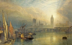 The New Houses of Parliament and the Thames (Sunset on the Thames near Westminster with the New Houses of Parliament) by Henry Dawson