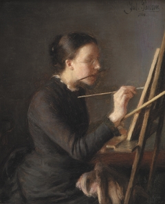 The Painter Agnes Paulsen, the Artist's Sister, at her Easel by Julius Paulsen