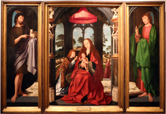 Triptych of the Virgin with the Child and Angels, St. John the Baptist and St. John the Evangelist by Master of the Morrison Triptych