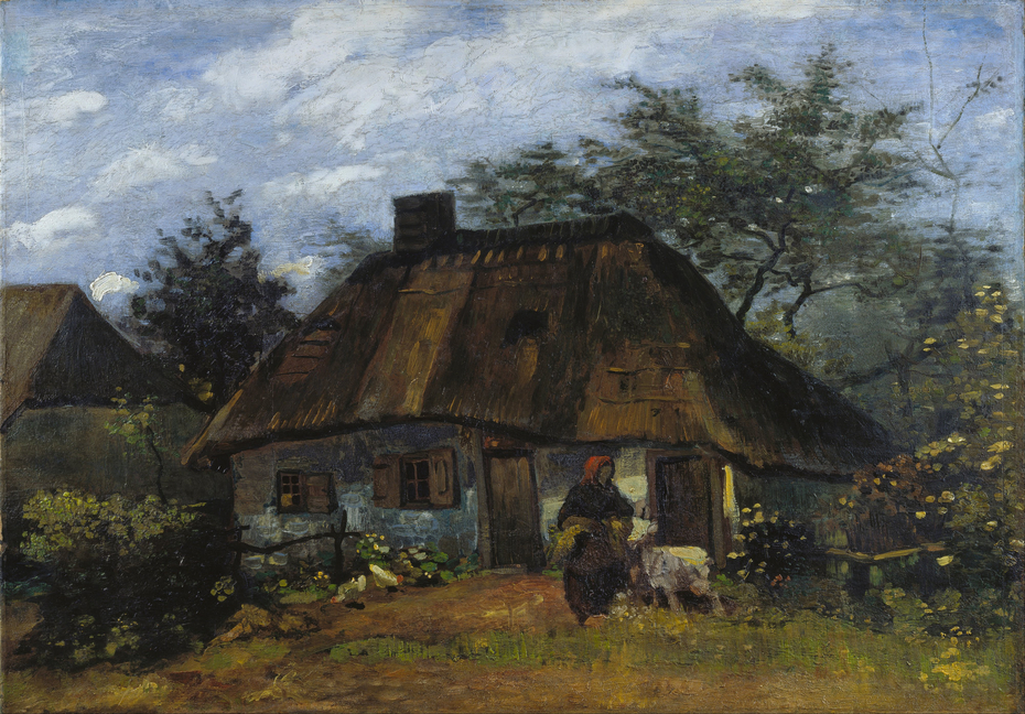Cottage and Woman with Goat / Farmhouse in Nuenen (La Chaumiére)