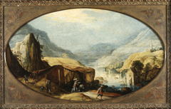 VERVALLEN Berglandschap met watermolens, by Joos de Momper the Younger